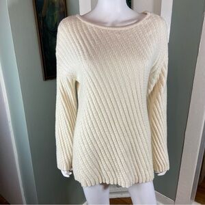 Ann Taylor Alpaca/Wool/Nylon Blend Cream Ivory White Ribbed Chunky Sweater M